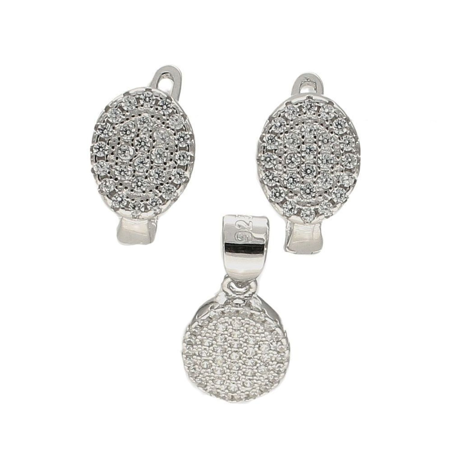 Komplet srebrny damski wysadzony cyrkoniami o owalnym kształcie  DIA-KPL-6331-925.  Srebrny komplet damski. Damski komplet srebrnej biżuterii. Biżuteria z cyrkoniami. Srebrny komplet zawieszka i kolczyki z cyrkoniami. Komplet.jpg