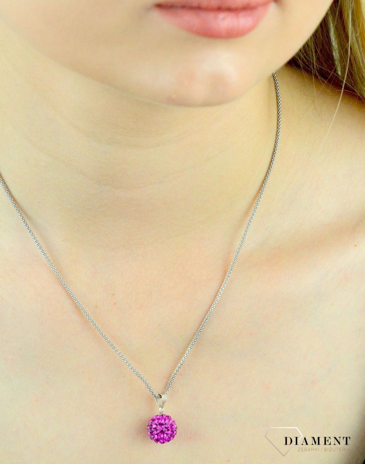 Komplet srebrny różowe kulki Swarovski DIA-KPL-6355-925. Srebrny komplet biżuterii. Srebrny komplet z kryształkami Swarovskiego. Różowe kryształki. Komple.jpg