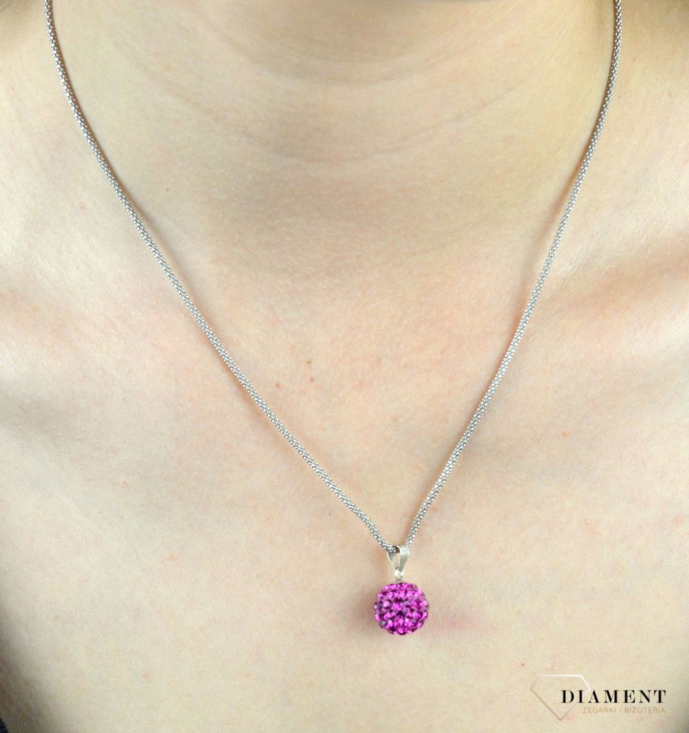 Komplet srebrny różowe kulki Swarovski DIA-KPL-6355-925. Srebrny komplet biżuterii. Srebrny komplet z kryształkami Swarovskiego. Różowe kryształki. Komple.jpg