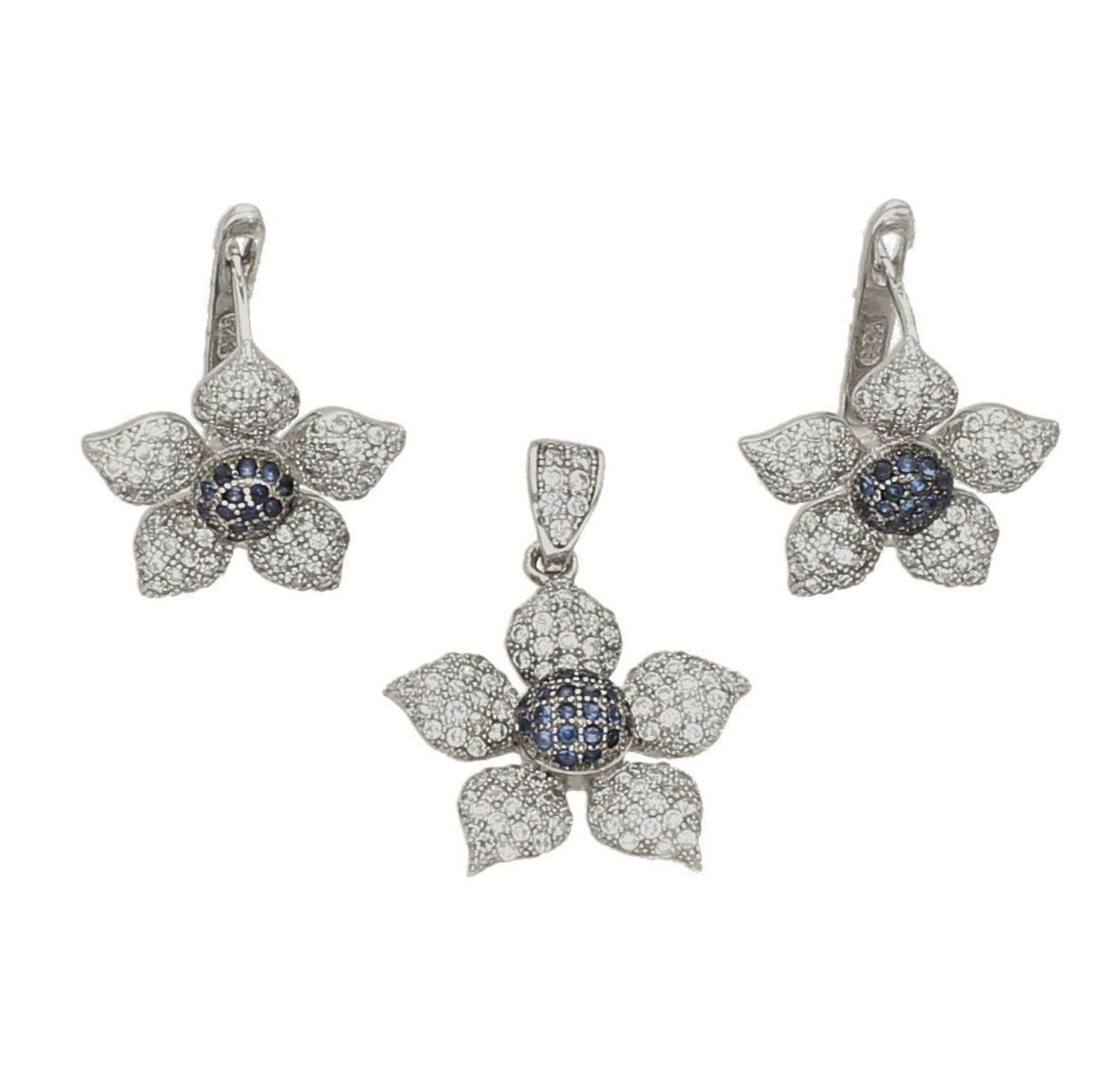 Komplet srebrny Kwiatek z niebieską cyrkonią DIA-KPL-6359-925. Srebrny komplet biżuterii. Srebrny komplet z cyrkoniami. Srebrny komplet kwiatek z niebieską cyrkonią. Komplet biżuterii.jpg