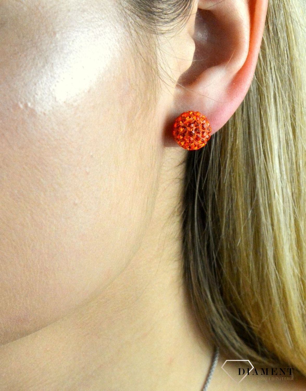 Komplet srebrny kulki pomarańczowe Swarovski  DIA-KPL-6382-925. Komplet kulki. Komplet srebrnej biżuterii. Kulki pomarańczowe z kryształkami. Kryształki Swarovsk.jpg