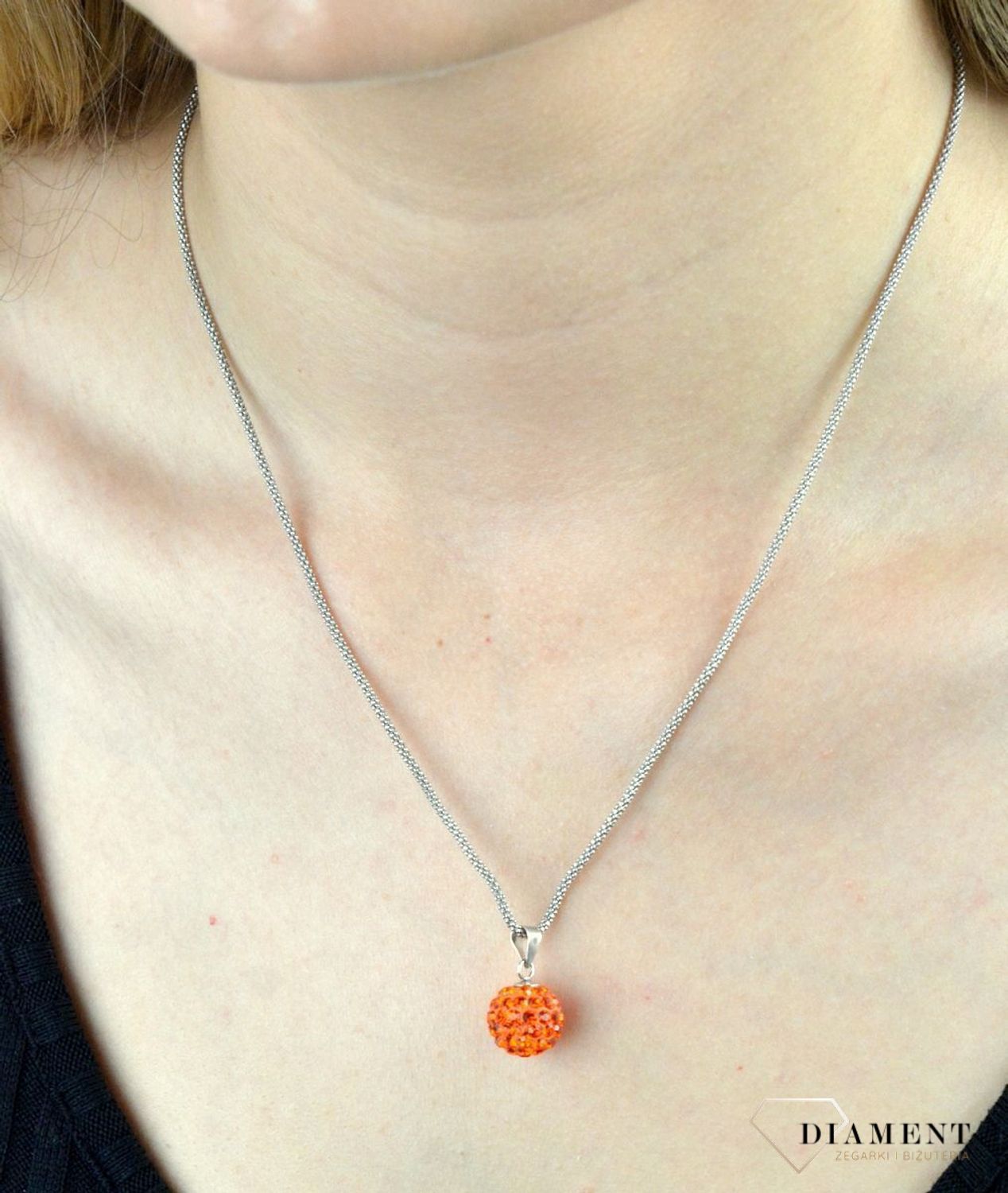 Komplet srebrny kulki pomarańczowe Swarovski  DIA-KPL-6382-925. Komplet kulki. Komplet srebrnej biżuterii. Kulki pomarańczowe z kryształkami. Kryształki Swarovsk.jpg