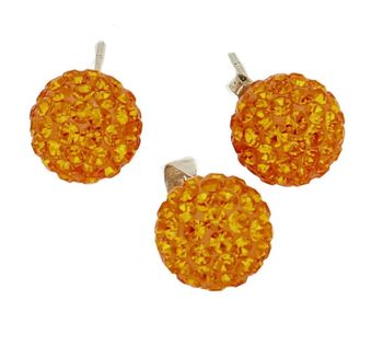Komplet srebrny kulki pomarańczowe Swarovski  DIA-KPL-6382-925. Komplet kulki. Komplet srebrnej biżuterii. Kulki pomarańczowe z kryształkami. Kryształki Swarovsk.jpg