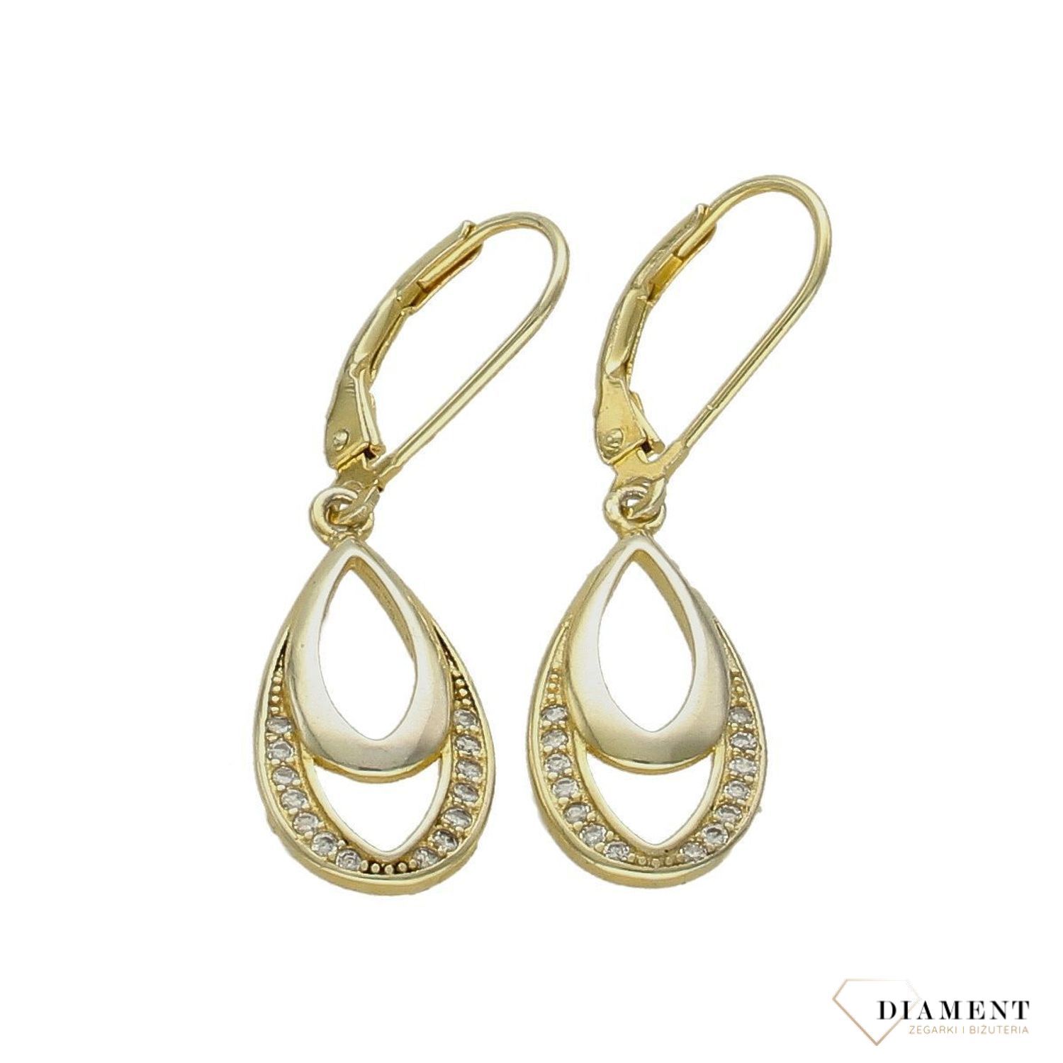 Komplet pozłacany Łezki z cyrkoniami DIA-KPL-6400-925. Komplet srebrnej pozłacanej biżuterii. Komplet pozłacanej biżuterii w kształcie łezki. Kolczyki i zawieszka pozłacana. Komplet biżuterii dla każdej kob (1).jpg