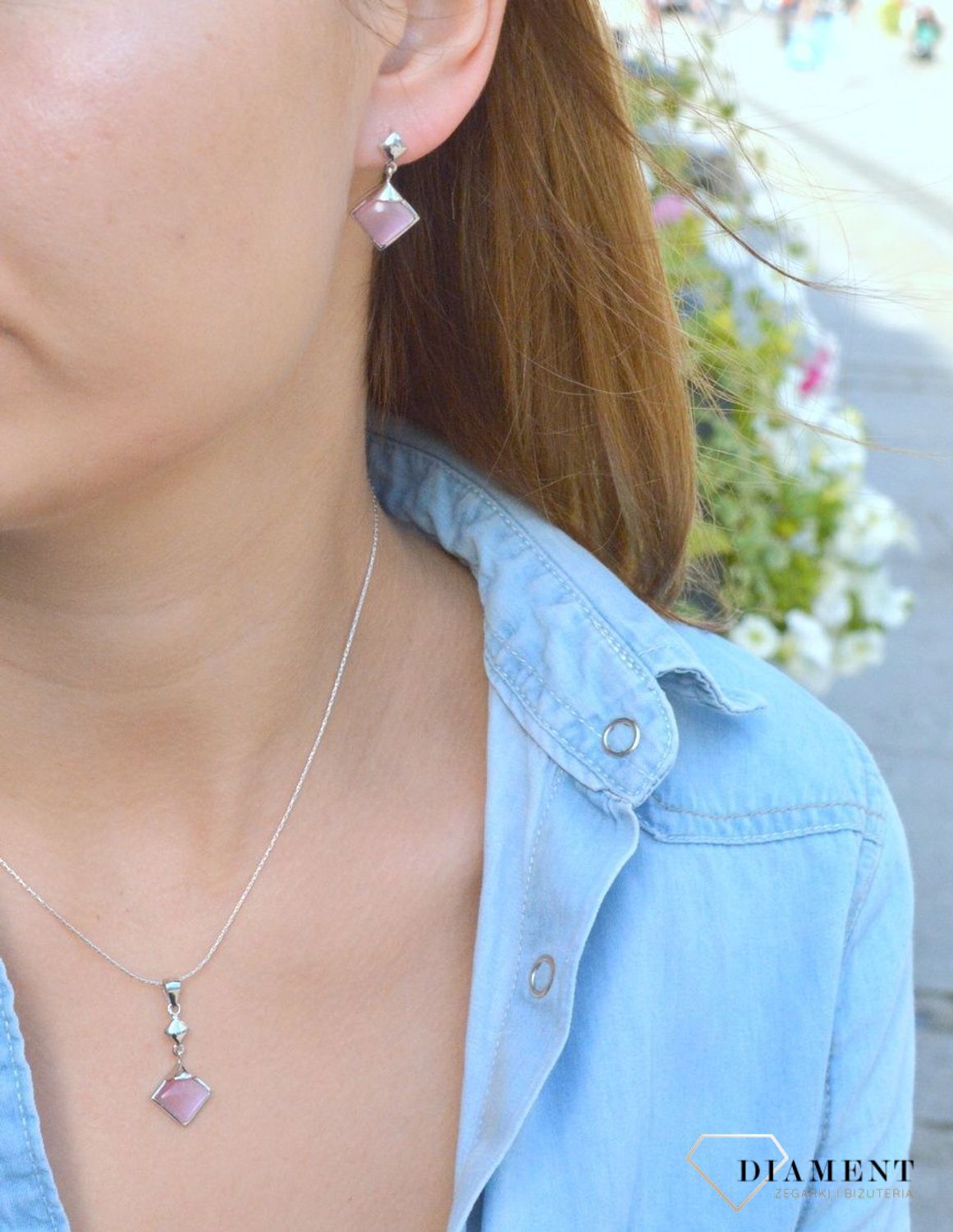 Komplet srebrny damski z różowymi cyrkoniami DIA-KPL-6630R-925.  Komplet srebrny zawieszka i kolczyki. Komplet damski, dziecięcy. Komplet srebrny z różową cyrkonią. Komplet srebrny idealny pomysł na prezent..jpg