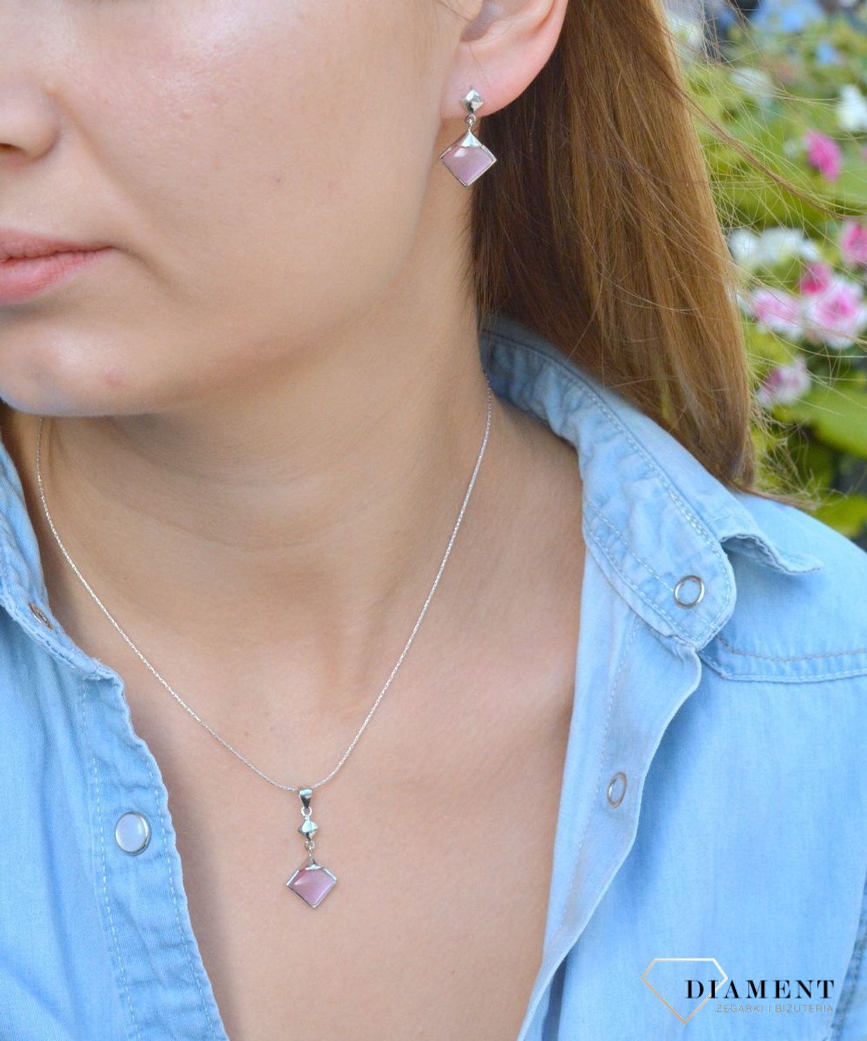 Komplet srebrny damski z różowymi cyrkoniami DIA-KPL-6630R-925.  Komplet srebrny zawieszka i kolczyki. Komplet damski, dziecięcy. Komplet srebrny z różową cyrkonią. Komplet srebrny idealny pomysł na prezent..jpg