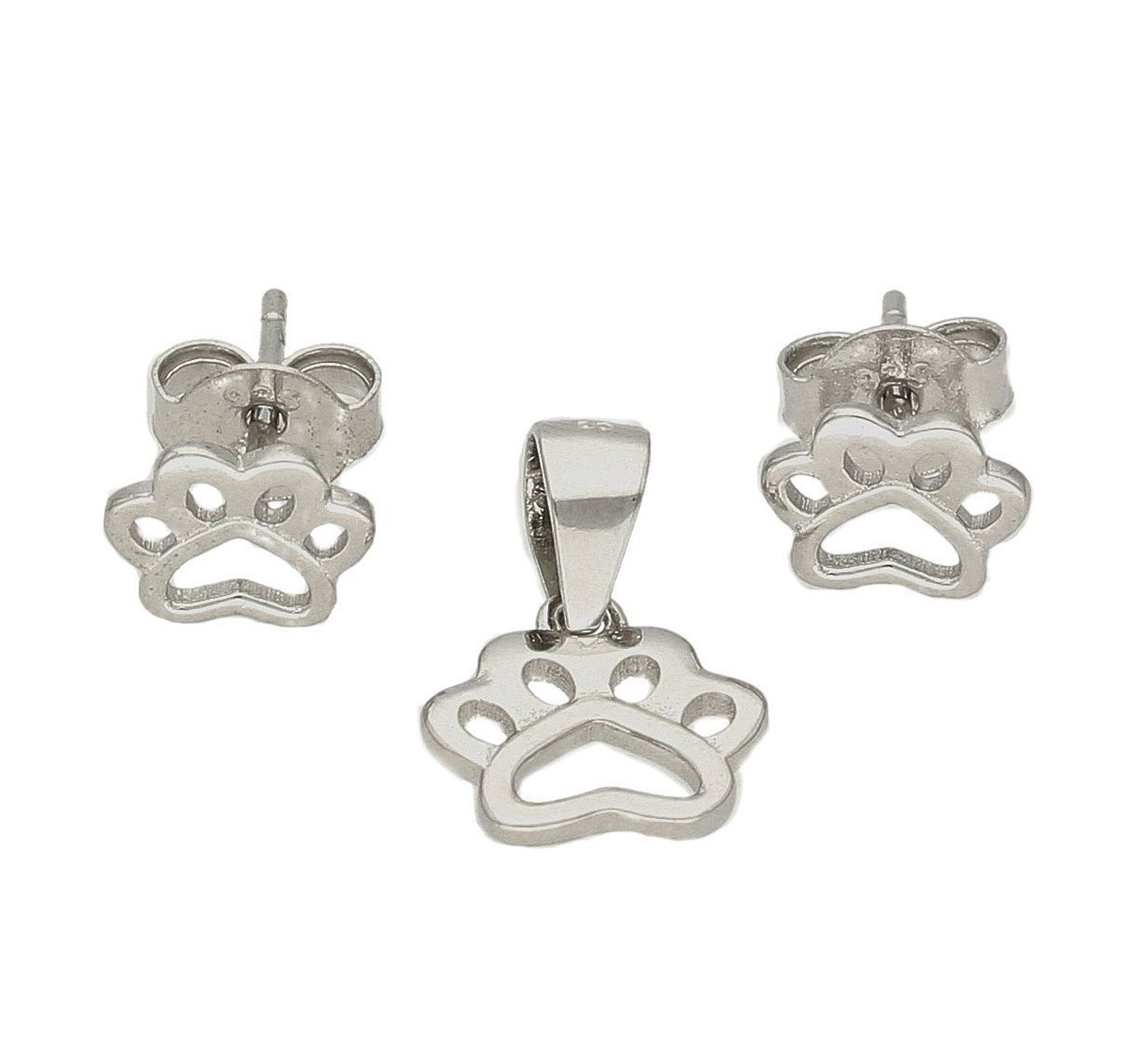 Komplet srebrny kolczyki i zawieszka łapka psa DIA-KPL-6631-925. Komplet srebrnej biżuterii. Komplet biżuterii damskiej, dziecięcej. Komplet zawieszka i kolczyki. Komplet biżuterii łapka psa. Komplet idealny na prezent dla mił.jpg