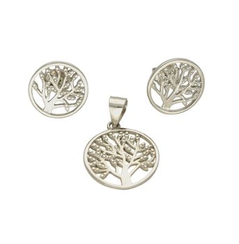 Srebrny komplet zawieszka i kolczyki drzewo w kółeczku DIA-KPL-6635-925. Piękny komplet srebrnej biżuterii to idealna propozycja na prezent dla ukochanej. W skład kompletu wchodzą delikatne kolczyki na sztyft i wisiorek niewie.jpg