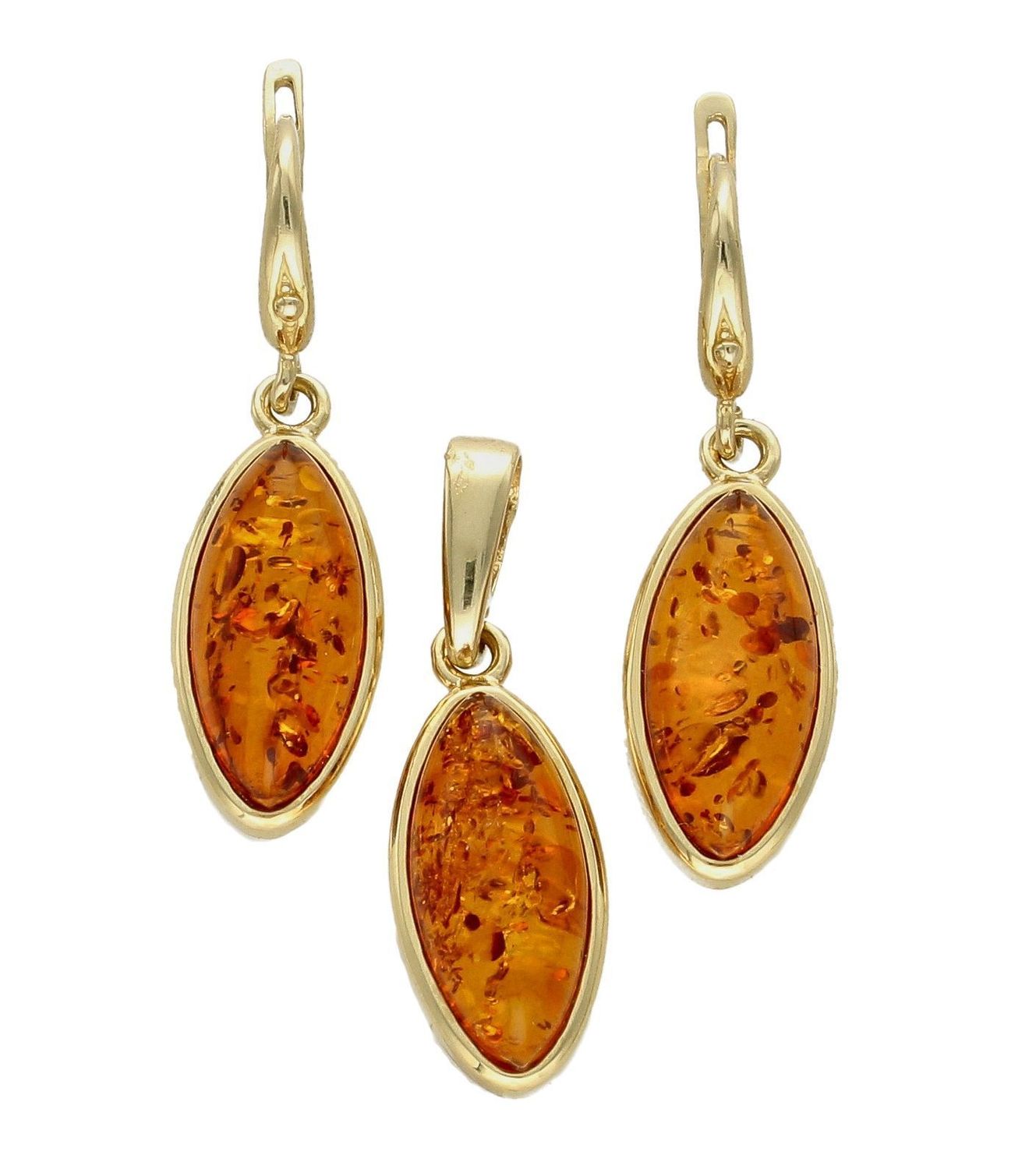 Złoty komplet 585 z bursztynem bałtyckim DIA-KPL-6997-585. Komplet złotej biżuterii. Komplet biżuterii z bursztynem. Biżuteria złota z bursztynem bałtyckim. Komplet biżuterii kolczyki i zawieszka. Komplet idealny na prezent..jpg