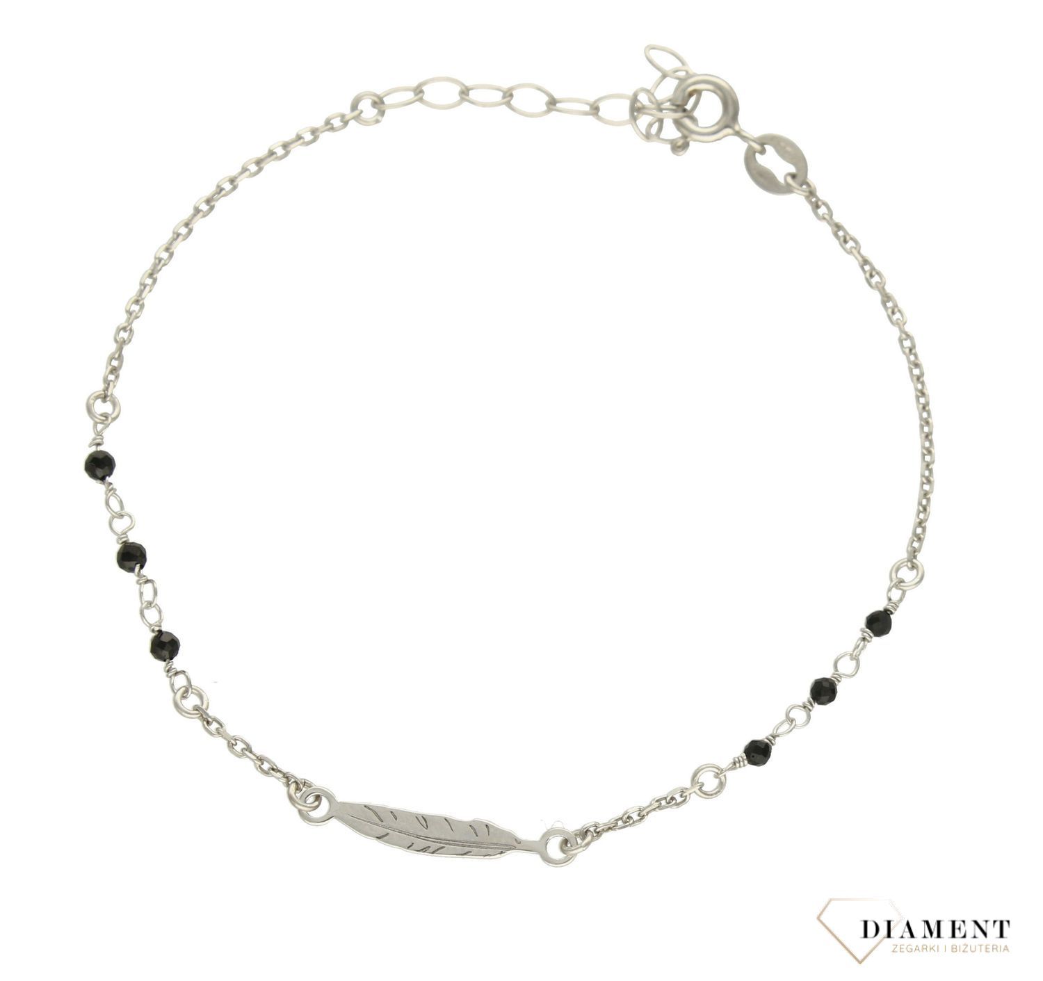 Komplet srebrny naszyjnik z bransoletką czarne koraliki z listkiem DIA-KPL-80451A-925. Piękny materiał jubilerski jest ceniony przez kobiety na całym świecie za swój chłodny blask. Niezwykle harmonijne połączenie srebra z ko.jpg