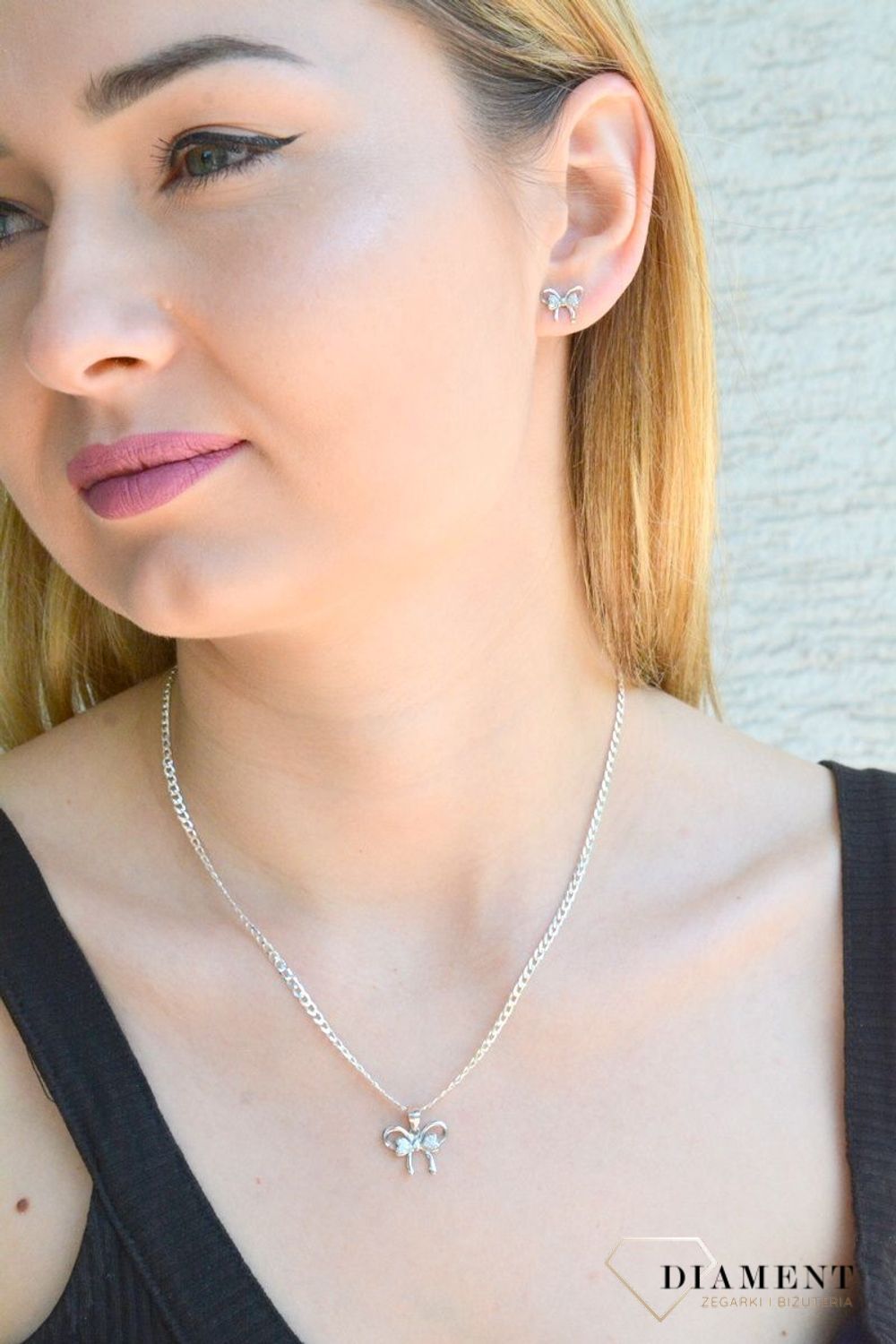 Srebrny komplet damski kolczyki zawieszka kokardki z cyrkoniami DIA-KPL-9421-925c.jpg