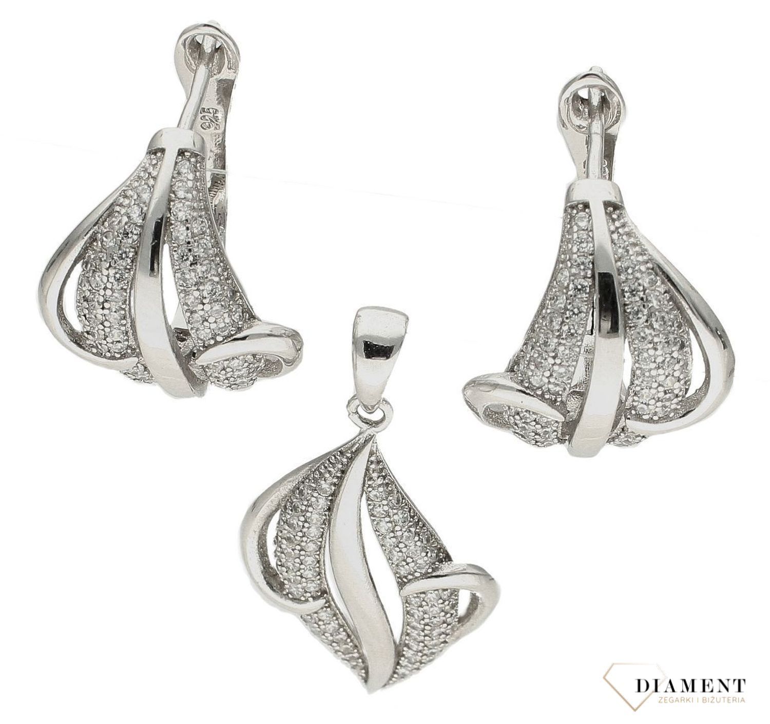 Srebrny komplet biżuterii efektowne kolczyki i zawieszka z cyrkoniami DIA-KPL-9462-925d.jpg
