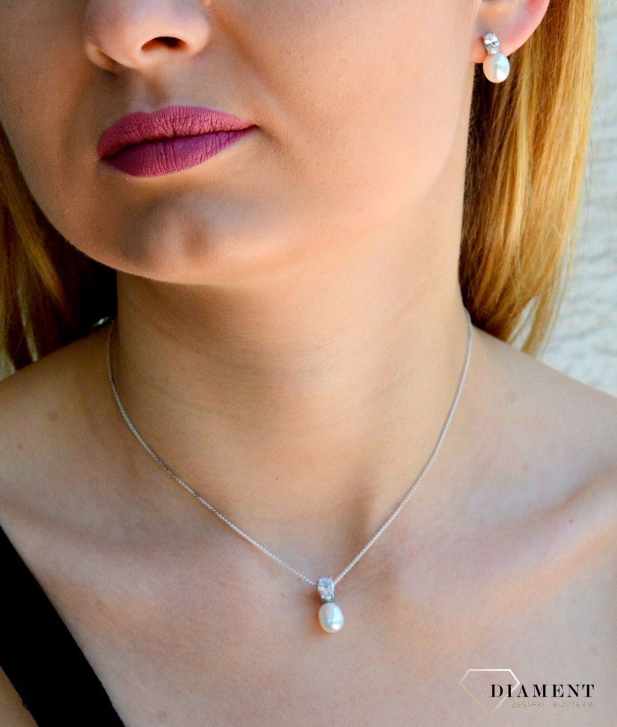 Srebrny komplet damski kolczyki zawieszka z perełkami DIA-KPL-9470-925d.jpg