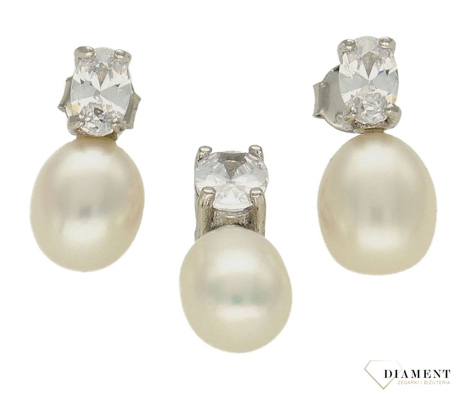 Srebrny komplet damski kolczyki zawieszka z perełkami DIA-KPL-9470-925d.jpg