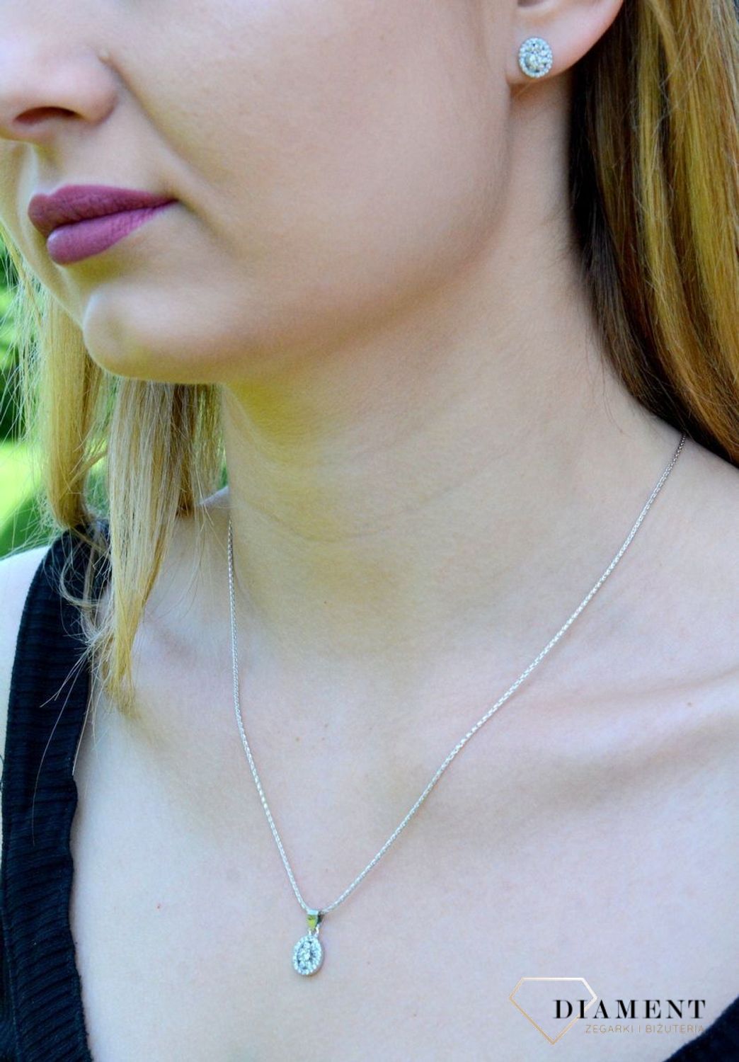 Srebrny komplet damski kolczyki zawieszka o owalnym kształcie z cyrkoniami DIA-KPL-9471-925df.jpg