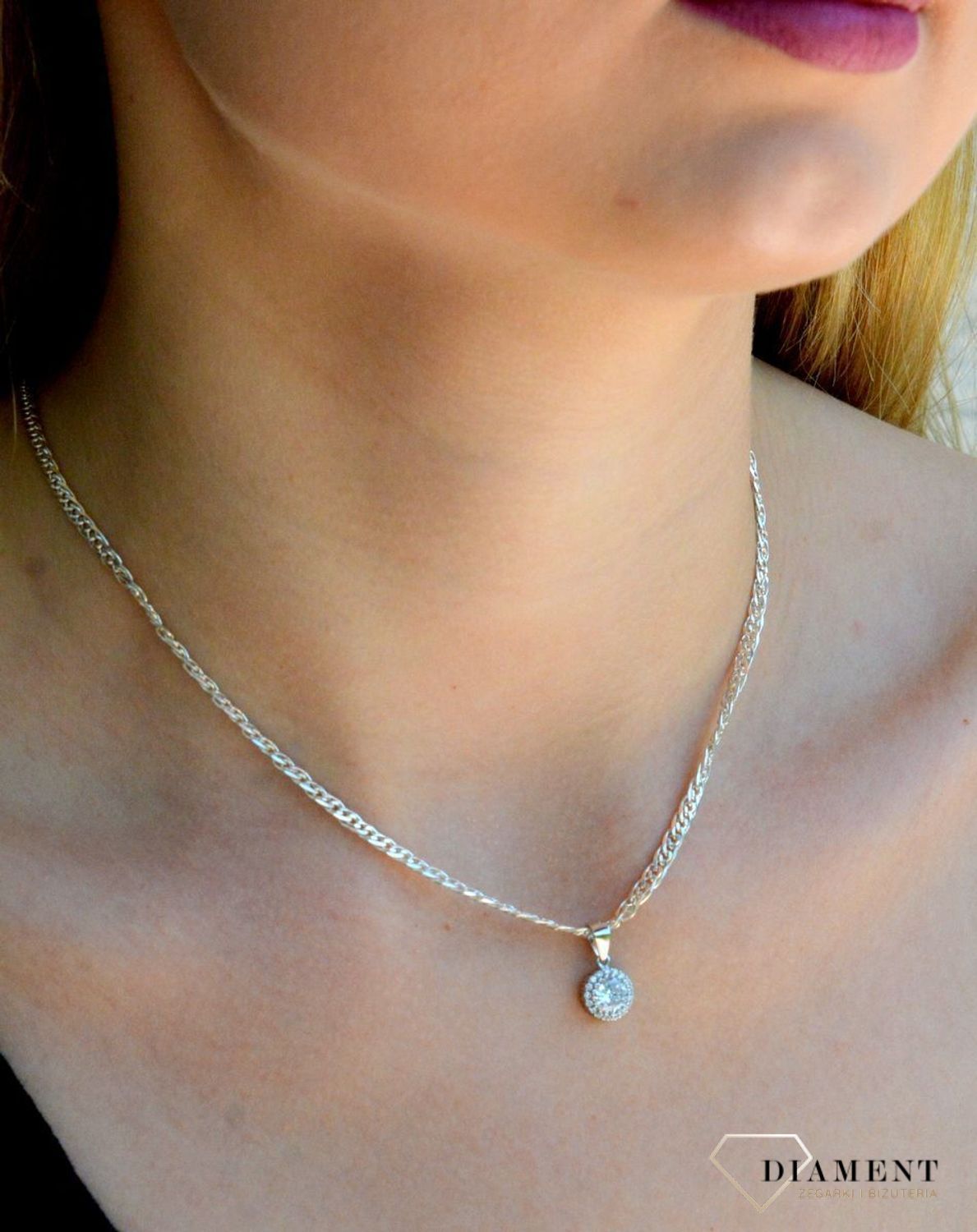 Komplet srebrny damski kolczyki i zawieszka z białymi cyrkoniami DIA-KPL-9606-925cv.jpg