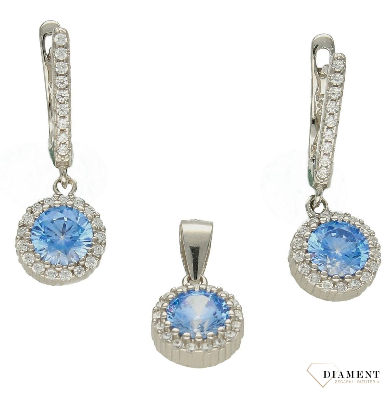 Komplet srebrny damski kolczyki i zawieszka z niebieskimi cyrkoniami DIA-KPL-9606N-925d.jpg