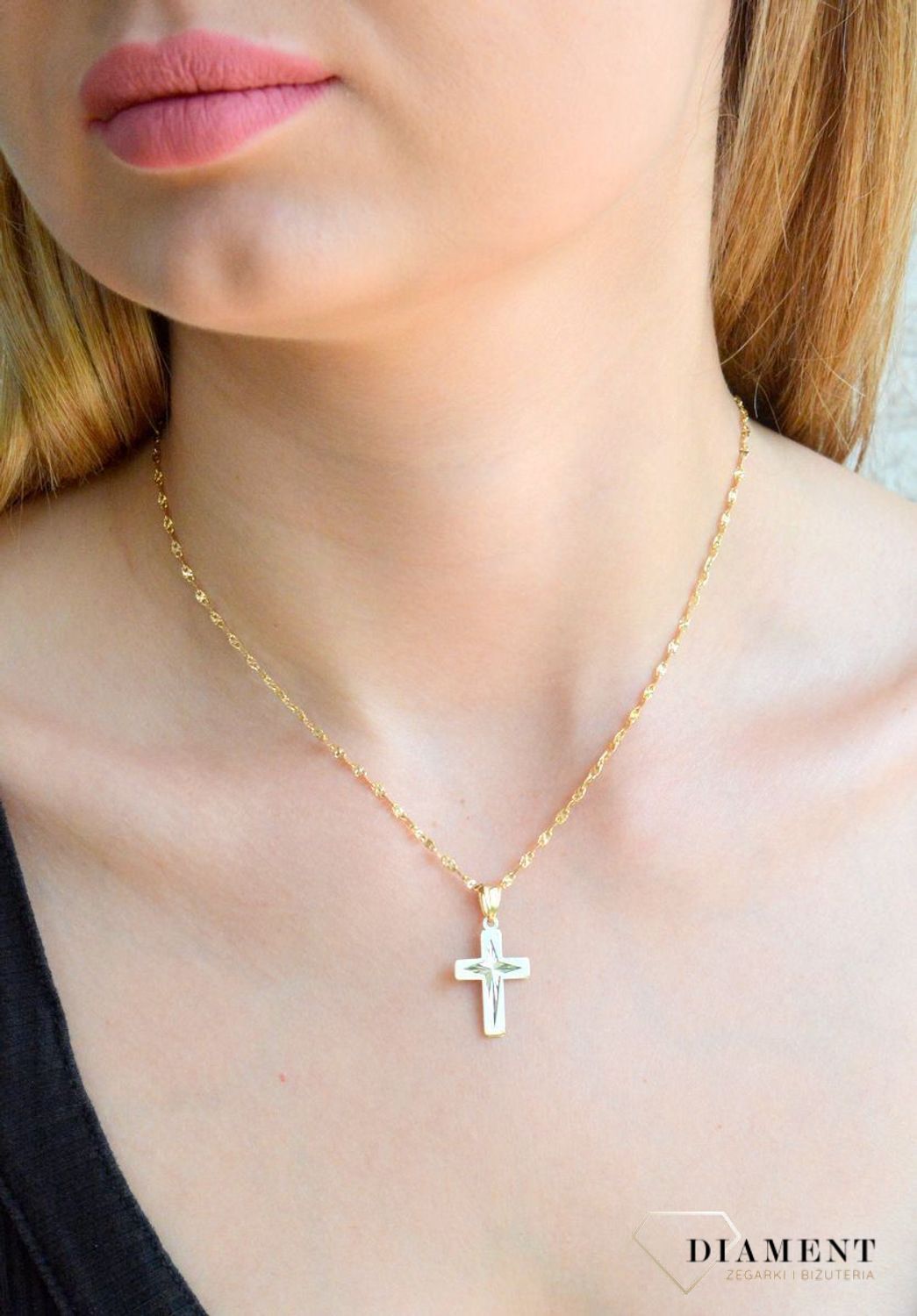 Złoty łańcuszek damski 585 o ozdobnym diamentowanym splocie DIA-LAN-11434-585 (1).jpg