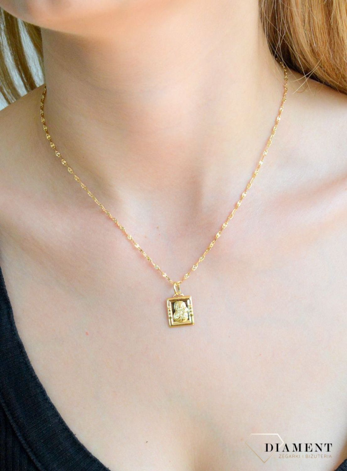 Złoty łańcuszek damski 585 o ozdobnym diamentowanym splocie DIA-LAN-11434-585 (1).jpg