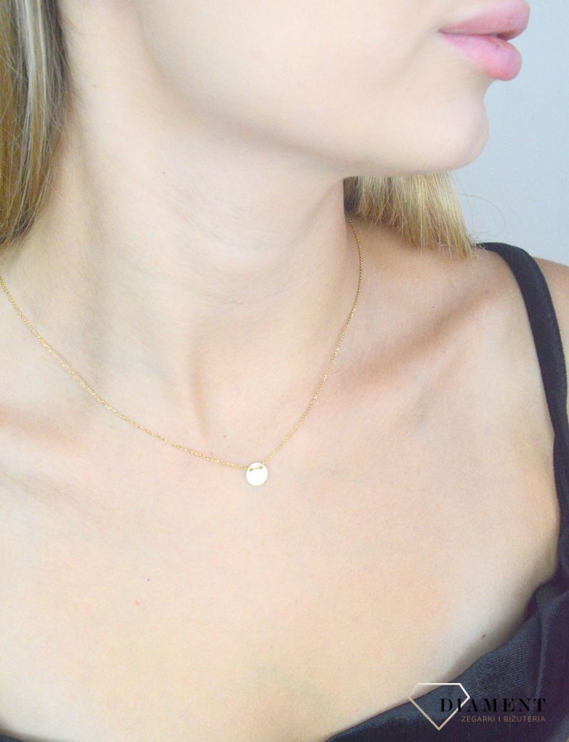 Złoty naszyjnik damski 333 celebrytka z płaskim kółeczkiem DIA-LAN-1682-333.jpg