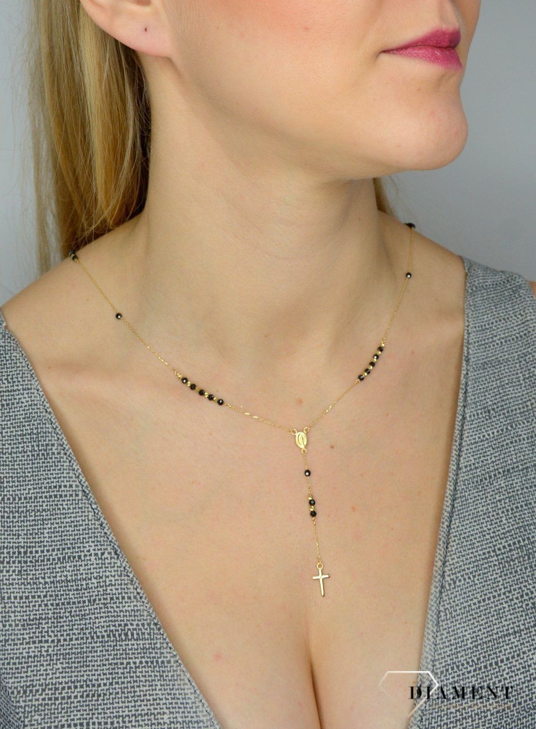 Różaniec złoty próby 585 DIA-LAN-2561-585. Prezentowany złoty naszyjnik damski  to doskonała propozycja dla kobiet, które cenią sobie efektowne i zarazem proste dodatki..jpg