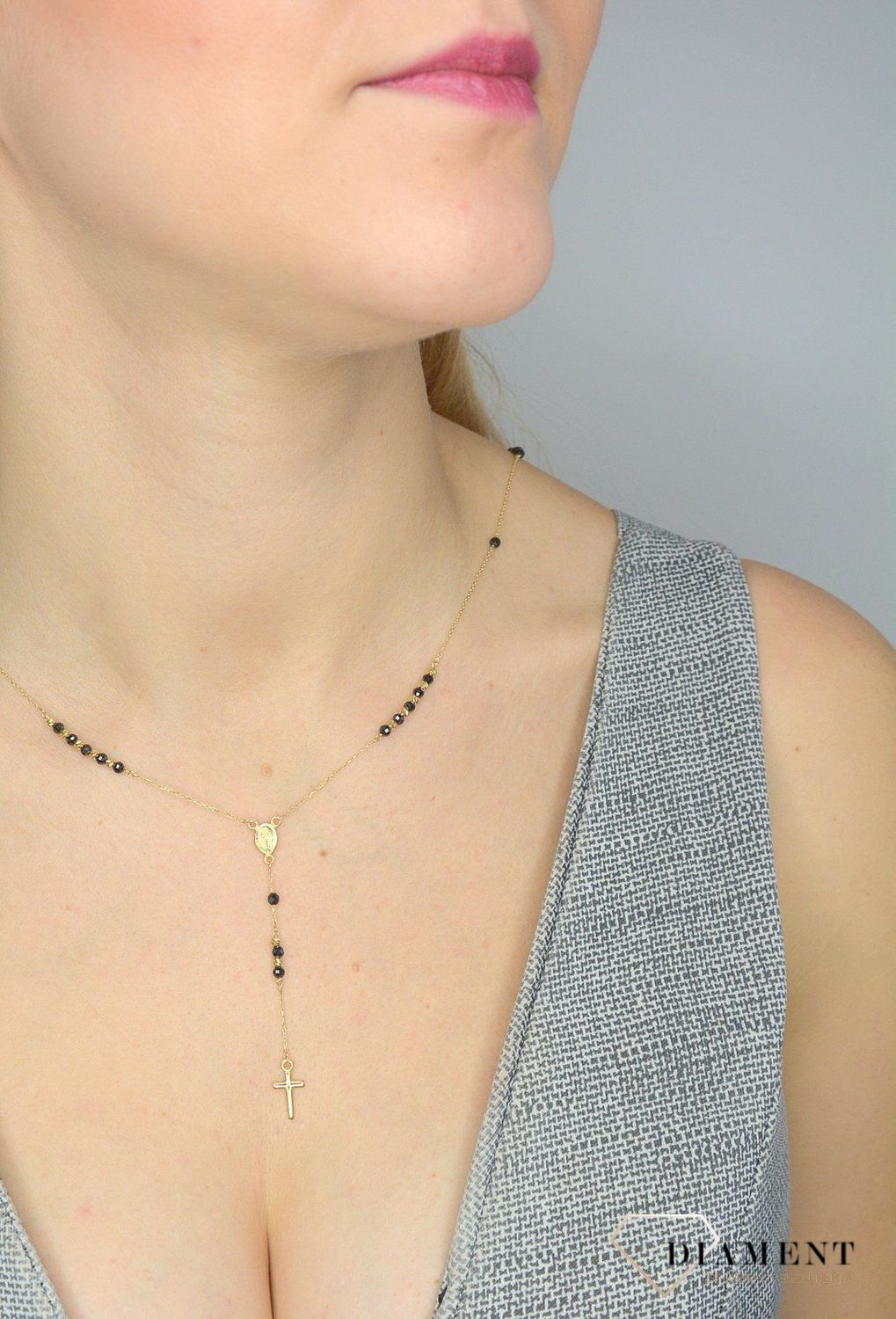 Różaniec złoty próby 585 DIA-LAN-2561-585. Prezentowany złoty naszyjnik damski  to doskonała propozycja dla kobiet, które cenią sobie efektowne i zarazem proste dodatki..jpg