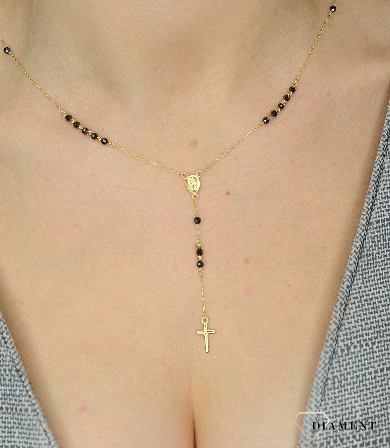 Różaniec złoty próby 585 DIA-LAN-2561-585. Prezentowany złoty naszyjnik damski  to doskonała propozycja dla kobiet, które cenią sobie efektowne i zarazem proste dodatki..jpg