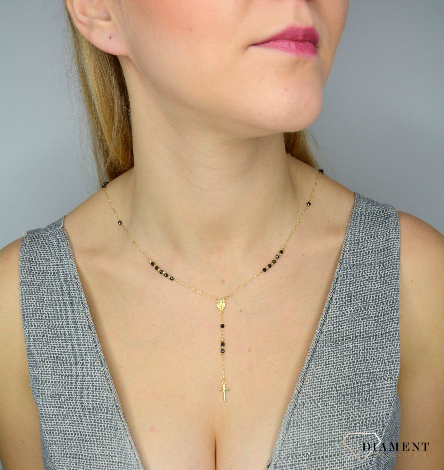 Różaniec złoty próby 585 DIA-LAN-2561-585. Prezentowany złoty naszyjnik damski  to doskonała propozycja dla kobiet, które cenią sobie efektowne i zarazem proste dodatki..jpg