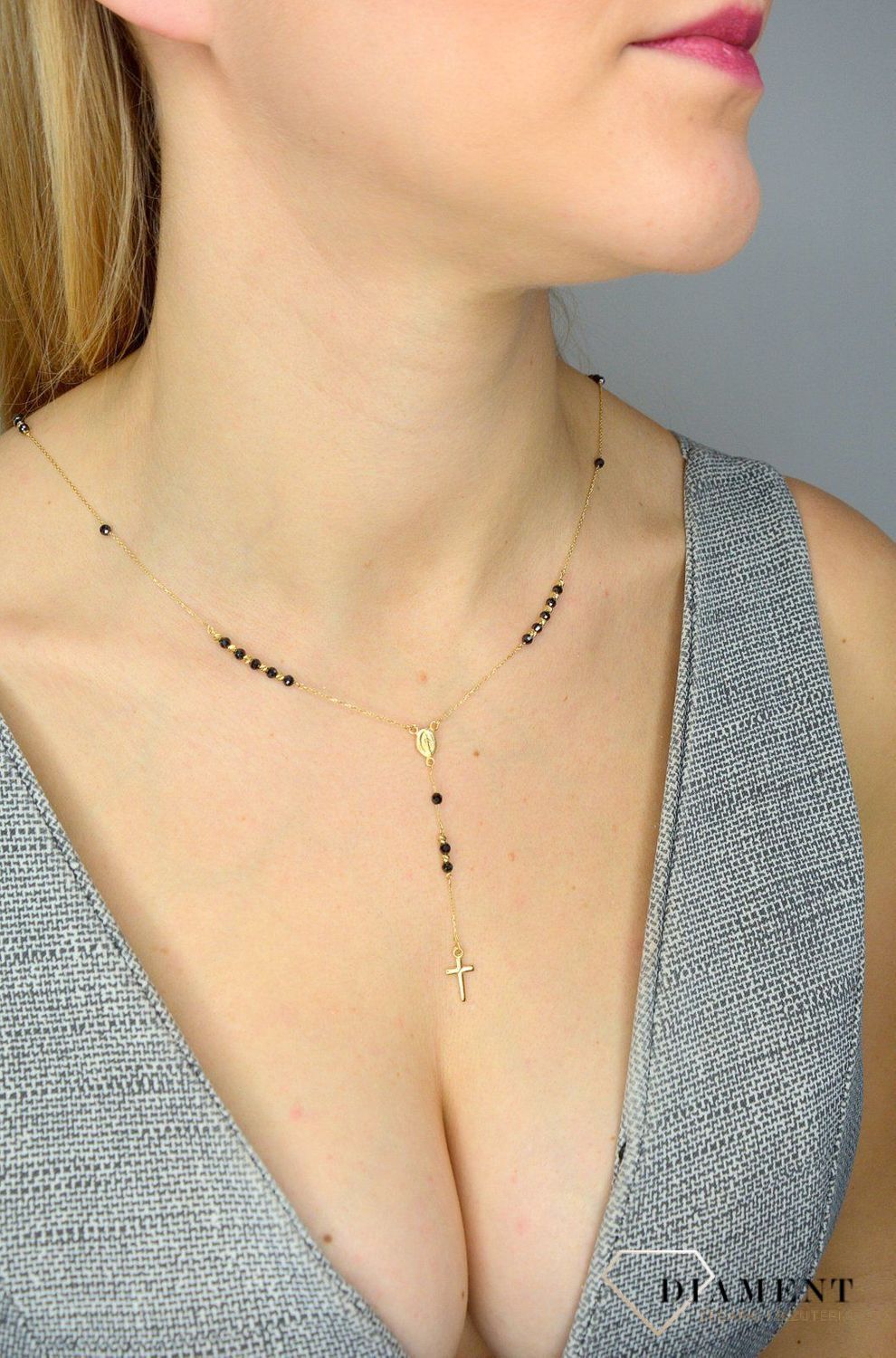 Różaniec złoty próby 585 DIA-LAN-2561-585. Prezentowany złoty naszyjnik damski  to doskonała propozycja dla kobiet, które cenią sobie efektowne i zarazem proste dodatki..jpg