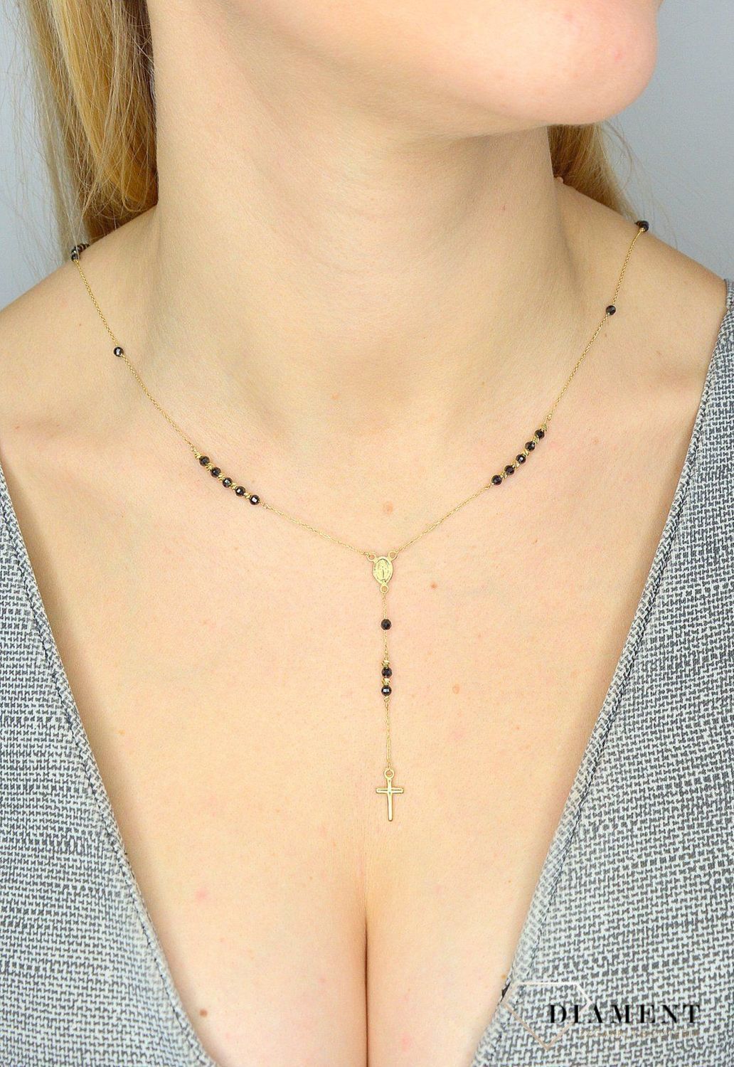 Różaniec złoty próby 585 DIA-LAN-2561-585. Prezentowany złoty naszyjnik damski  to doskonała propozycja dla kobiet, które cenią sobie efektowne i zarazem proste dodatki..jpg