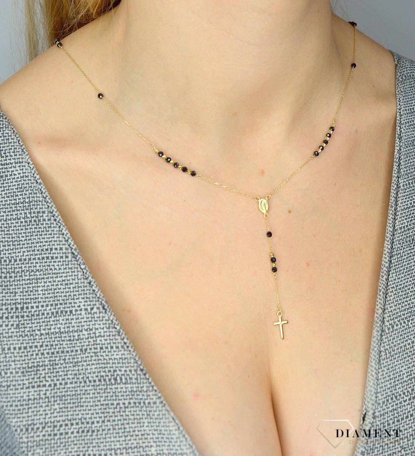 Różaniec złoty próby 585 DIA-LAN-2561-585. Prezentowany złoty naszyjnik damski  to doskonała propozycja dla kobiet, które cenią sobie efektowne i zarazem proste dodatki..jpg