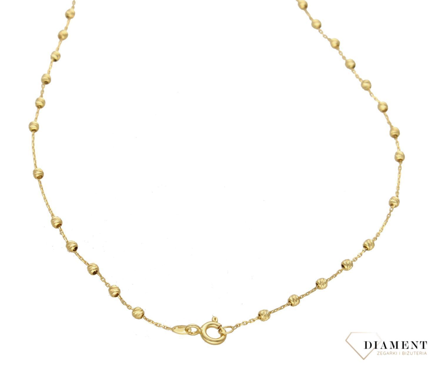 Różaniec złoty próby 585 złote kulki DIA-LAN-2562-585. Prezentowany złoty naszyjnik damski  to doskonała propozycja dla kobiet, które cenią sobie efektowne i zarazem proste dodatki..jpg