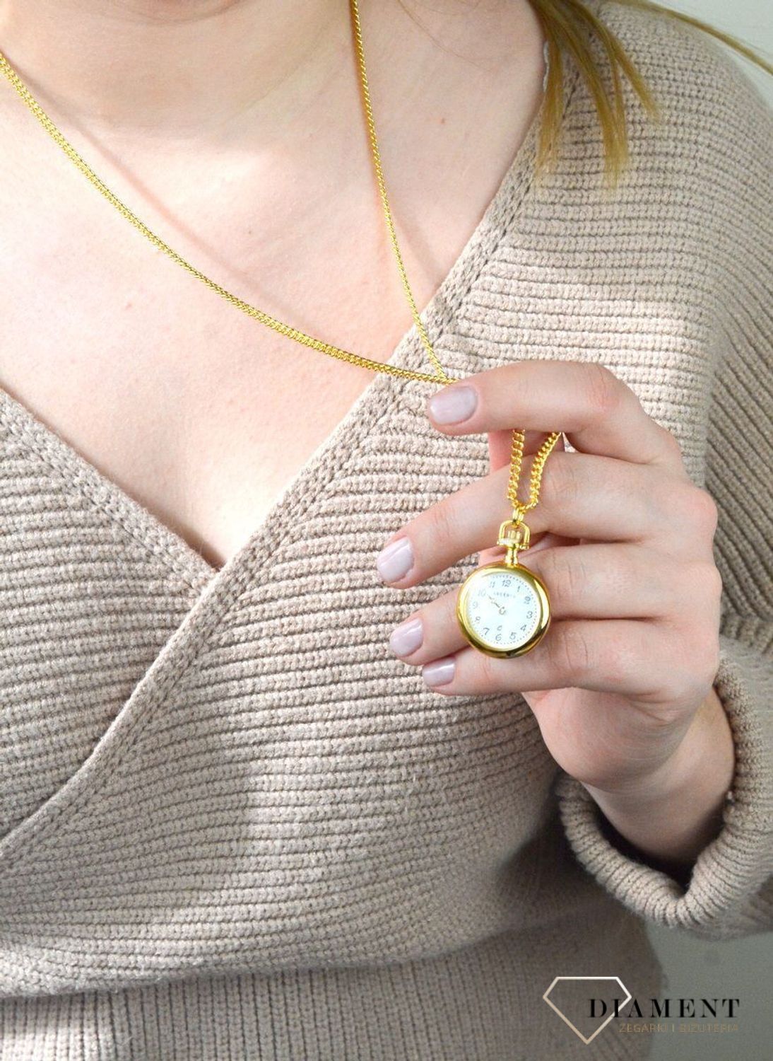 Zegarek kieszonkowy mały JVD Okrągły Złoty z cyframi arabskimi LK08 (1).jpg