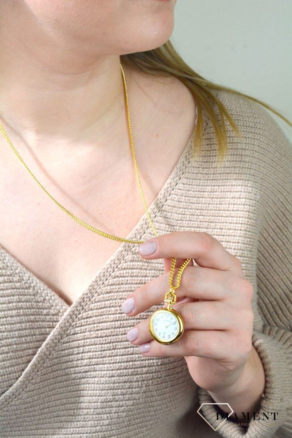 Zegarek kieszonkowy mały JVD Okrągły Złoty z cyframi arabskimi LK08 (1).jpg