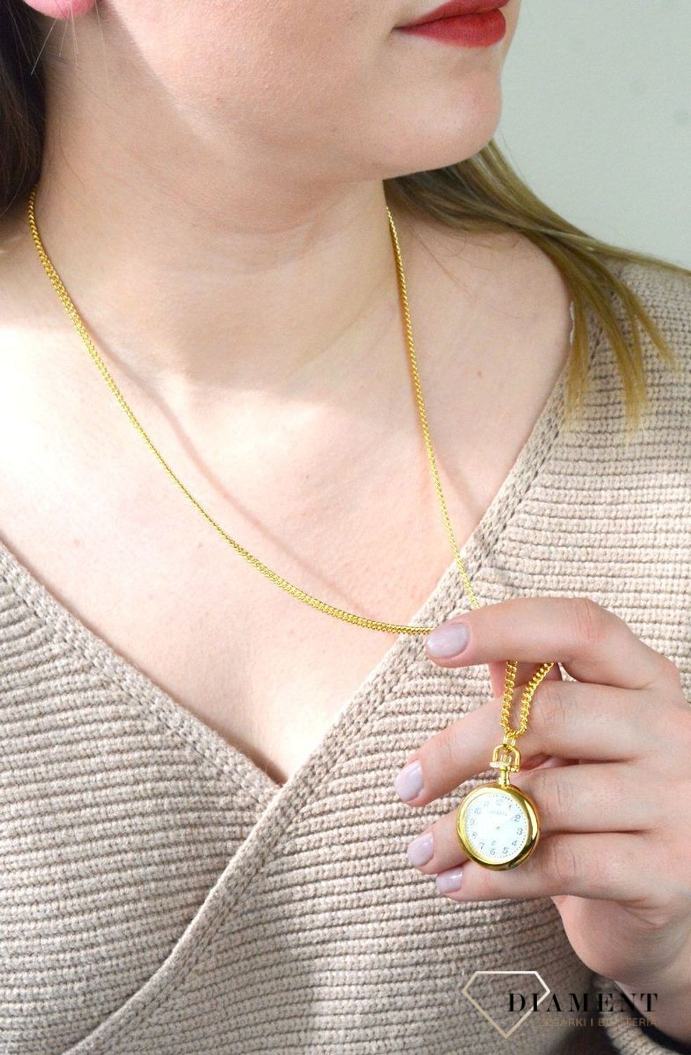 Zegarek kieszonkowy mały JVD Okrągły Złoty z cyframi arabskimi LK08 (1).jpg