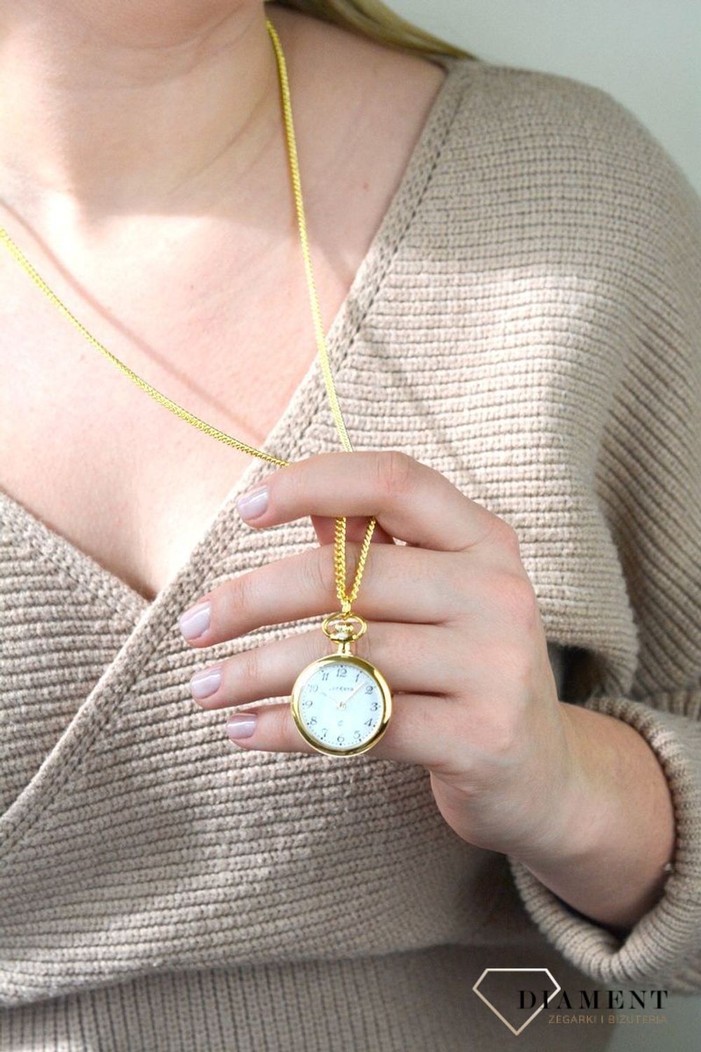 Zegarek kieszonkowy JVD Okrągły Złoty z cyframi arabskimi LK11 (1).jpg