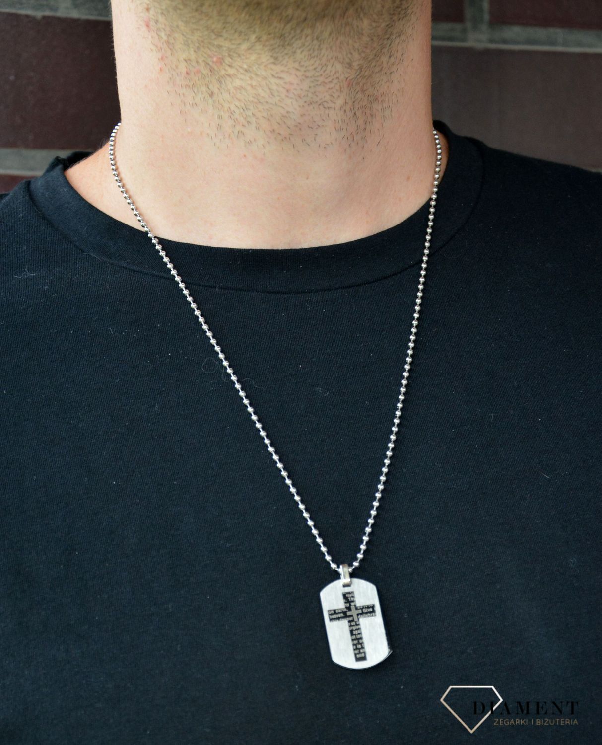 Naszyjnik męski nieśmiertelnik z motywem krzyża DIA-NAS-N212234-STAL. Świetny pomysł na prezent dla mężczyzny.jpg