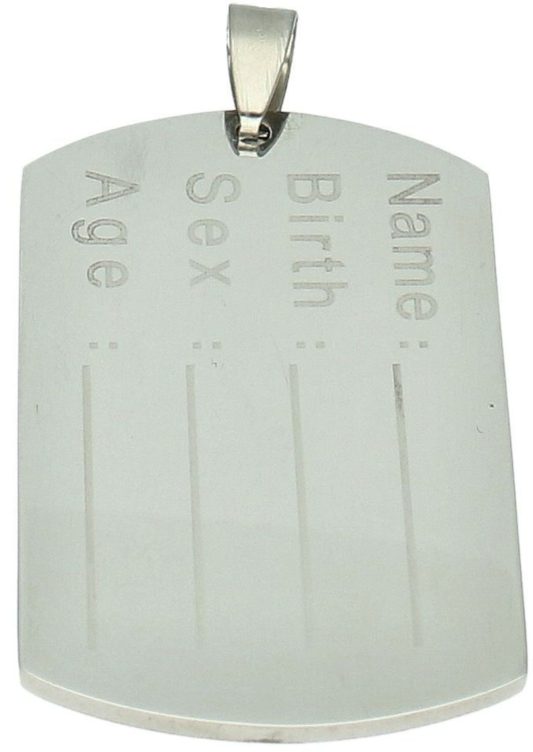 Zawieszka stal szlachetna DIA-NIESMIERTELNIK-STAL o wymiarach 5,5 x 3,0 cm z miejscem na grawer (name, birth, sex, age). Trwała i odporna na korozję.2.jpg