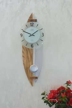 Zegar ścienny do salonu JVD NS17068 78 to ozdobny, prosty zegar pasujący do każdego wnętrza. Ciekawa stylizacja zegara drewnianego ze szkłem (2).JPG