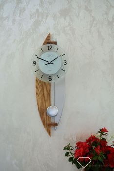 Zegar ścienny do salonu JVD NS17068 78 to ozdobny, prosty zegar pasujący do każdego wnętrza. Ciekawa stylizacja zegara drewnianego ze szkłem (6).JPG