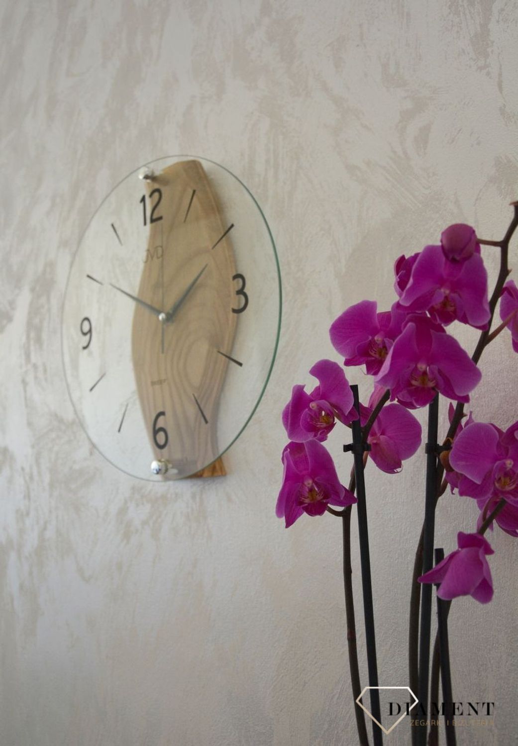 Zegar ścienny drewniany ze szkłem JVD dąb NS19036.78 ✅ Nowoczesny zegar ścienny do salonu JVD wykonany ze szkła oraz dodatku drewnianych elementów. ✅ (1).JPG