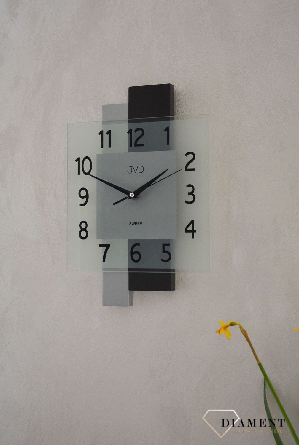 Nowoczesny zegar ścienny w kwadratowej obudowie ze szkłem JVD NS19042 (2).jpg