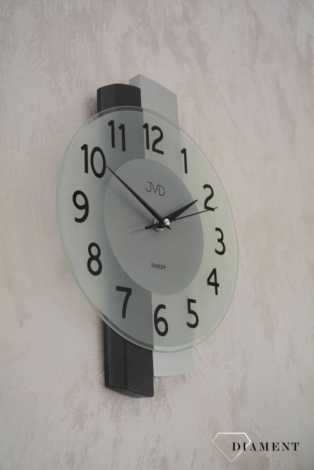 Zegar ścienny drewniany ze szkłem JVD szary NS19043 (2).jpg