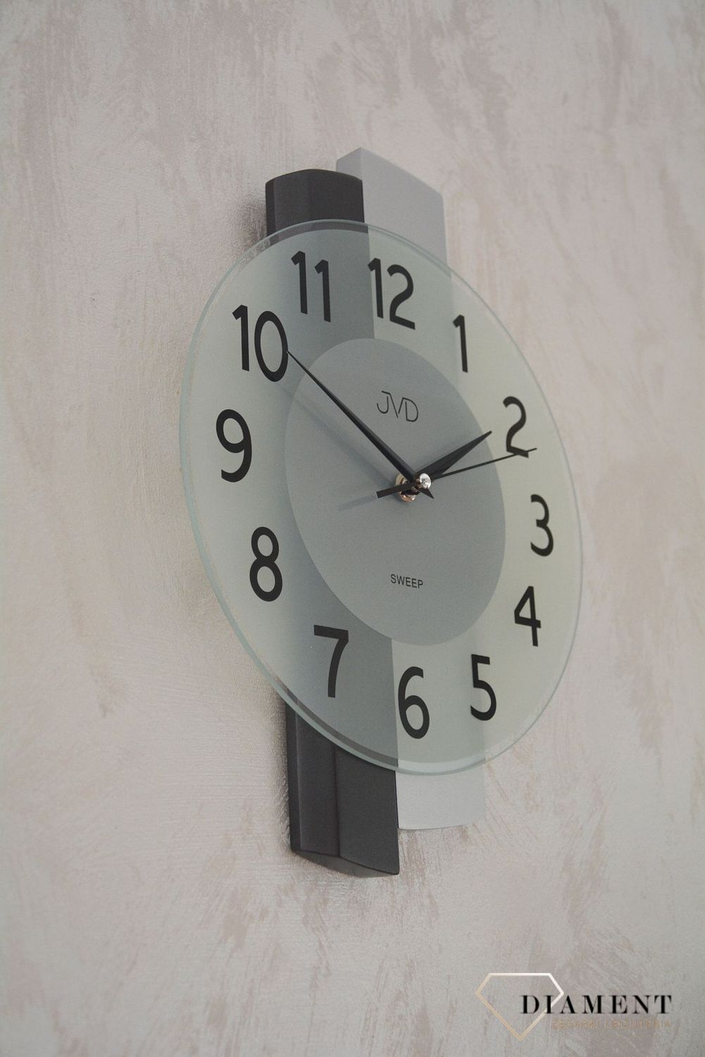 Zegar ścienny drewniany ze szkłem JVD szary NS19043 (2).jpg