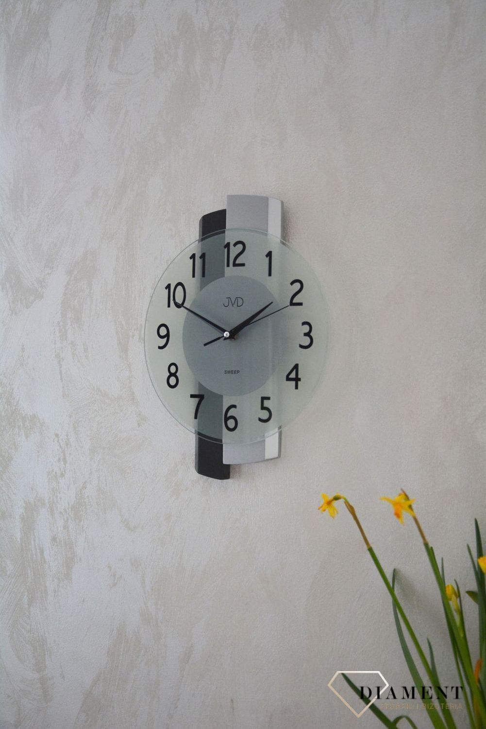 Zegar ścienny drewniany ze szkłem JVD szary NS19043 (2).jpg