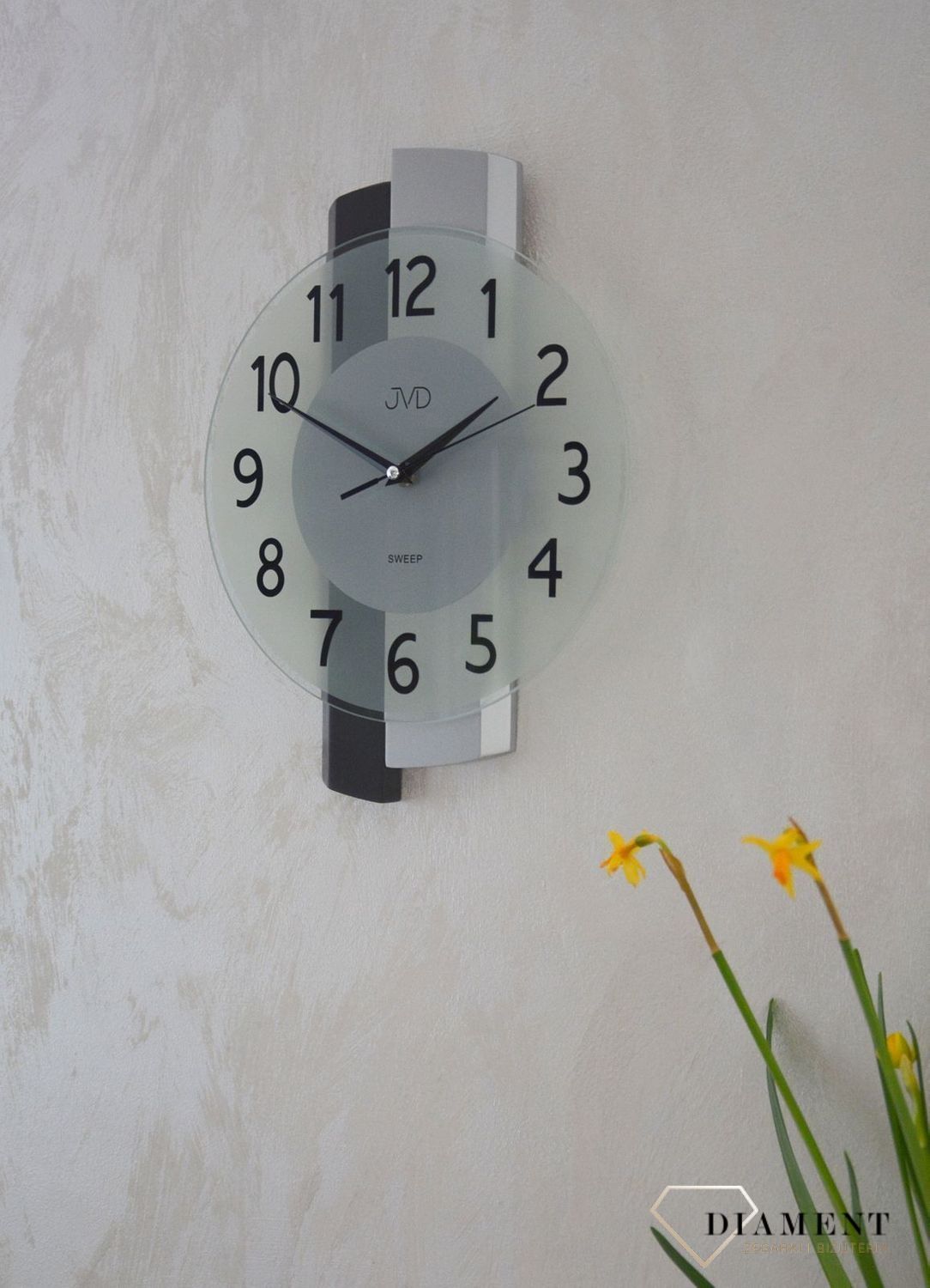 Zegar ścienny drewniany ze szkłem JVD szary NS19043 (2).jpg