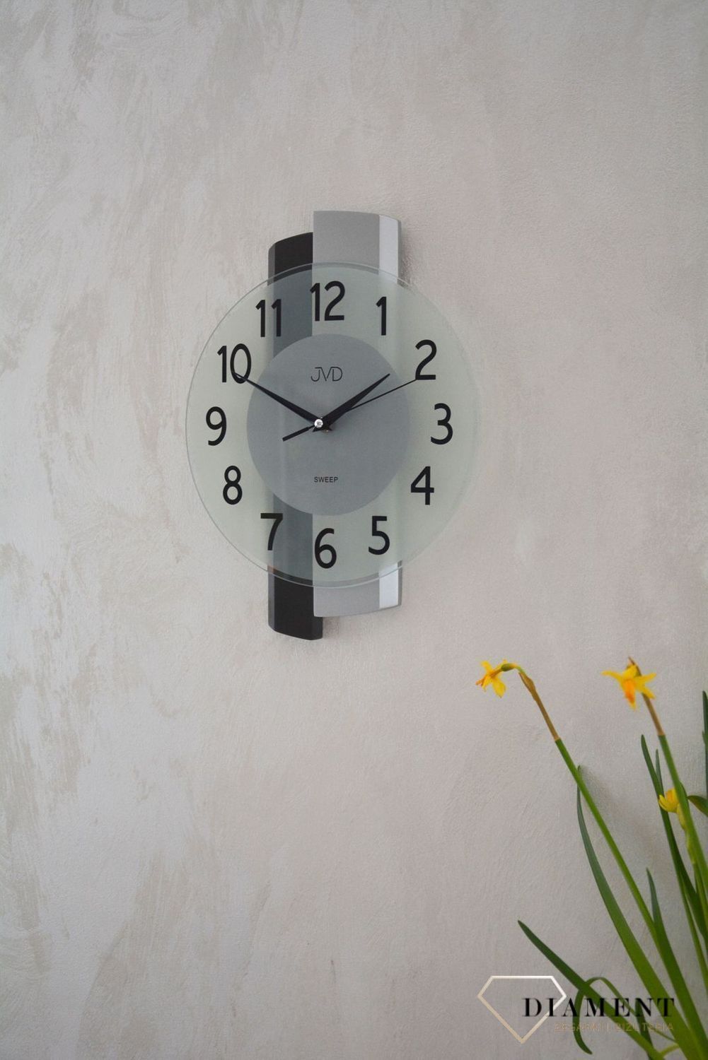 Zegar ścienny drewniany ze szkłem JVD szary NS19043 (2).jpg