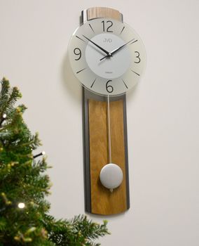 Elegancki zegar ścienny JVD NS22017.78 z drewna w kolorze brązowo-antracytowym. Cicha praca dzięki płynnemu sekundnikowi i dekoracyjne wahadło. Idealny do klasycznych i nowoczesnych wnętrz ( (4).JPG