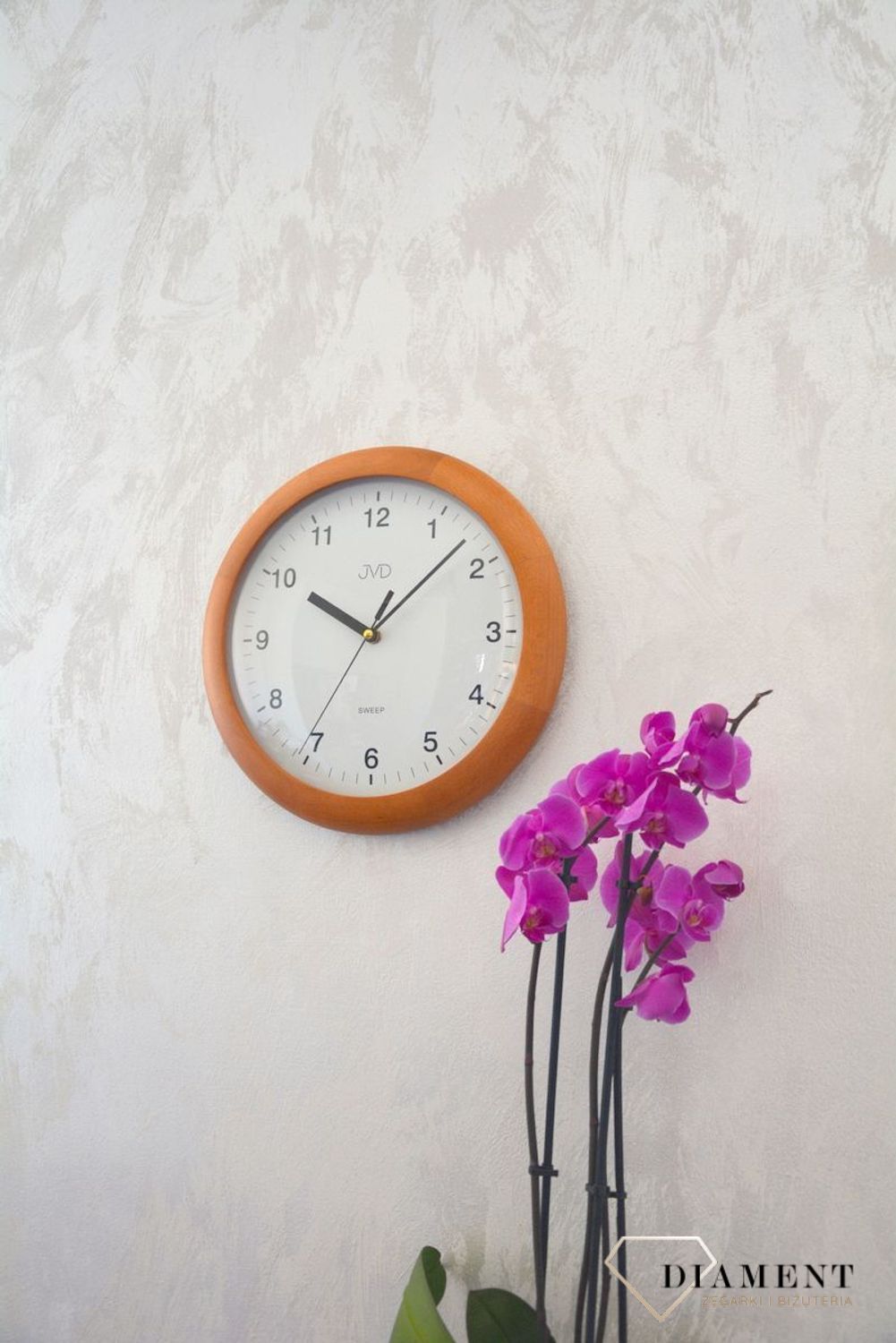 Zegar ścienny drewniany okrągły JVD dąb NS2341.41 ✅ Zegar ścienny okrągły wykonany z drewna w kolorze jasnego dębu. ✅.jpg