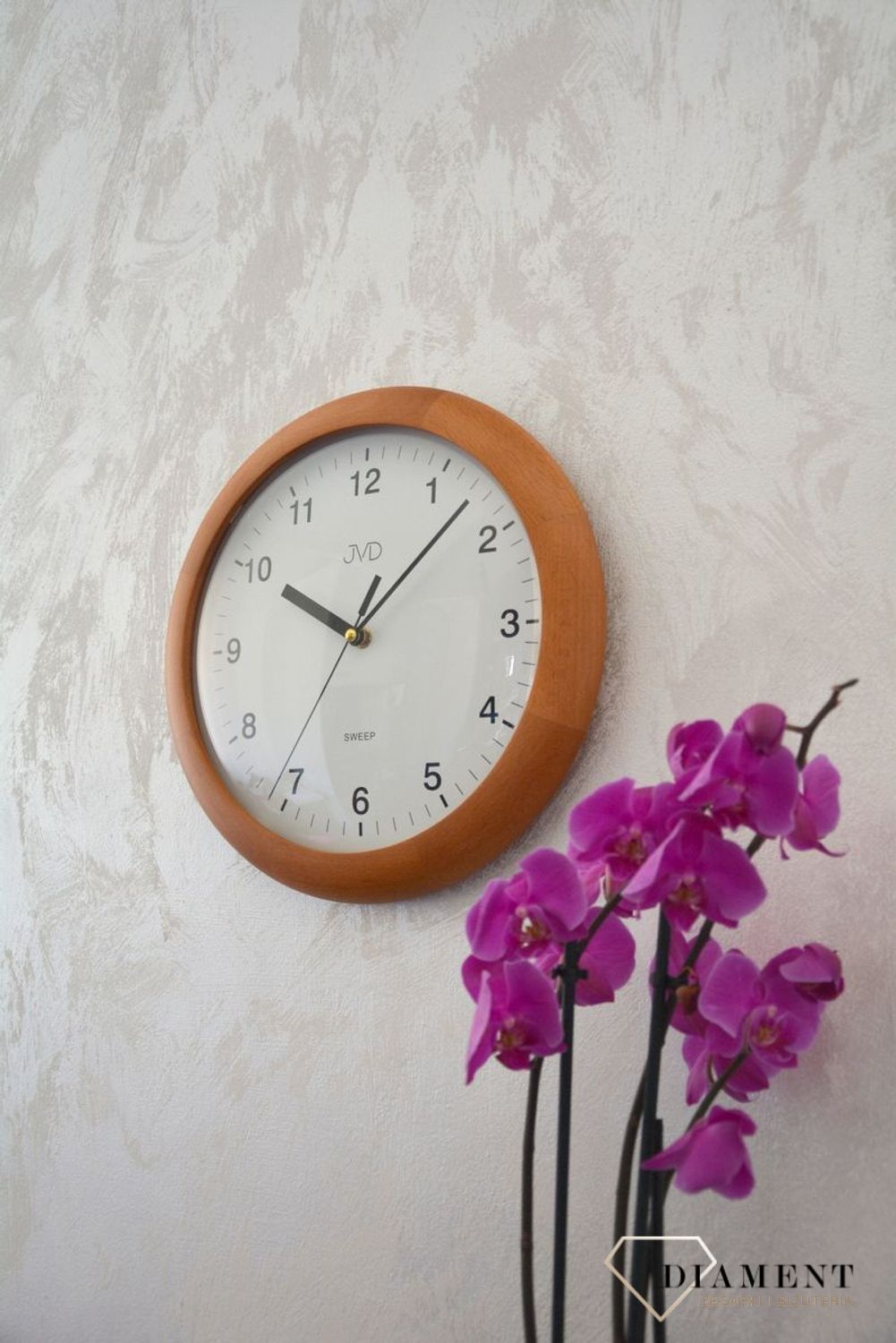 Zegar ścienny drewniany okrągły JVD dąb NS2341.41 ✅ Zegar ścienny okrągły wykonany z drewna w kolorze jasnego dębu. ✅.jpg